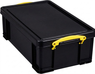 Really Useful Plastic Storage Box 12 Litre Black Yellow Handles Pack of 5