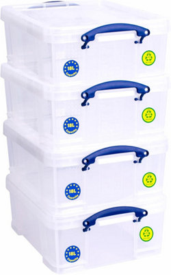 Really Useful Plastic Storage Box 18 Litre CLEAR Pack of 4