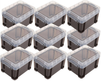Really Useful Plastic Storage Box 3 Litre Transparent Smoke Pack of 9