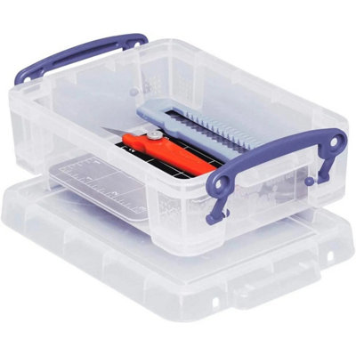Really Useful Plastic Storage Box With Lid & Handles - 0.75 Litre Clear(Pack of 4)
