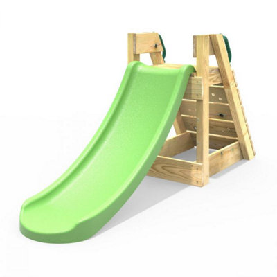 Rebo 4ft Toddler Adventure Slide with Wooden Platform and Climbing Wall Green