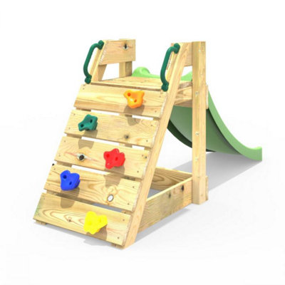 Rebo 4ft Toddler Adventure Slide with Wooden Platform and Climbing Wall - Green