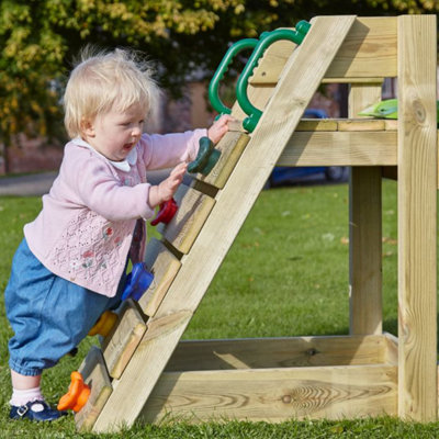 Rebo 4ft Toddler Adventure Slide with Wooden Platform and Climbing Wall Green