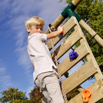 Rebo Adventure Wooden Climbing Frame Swing Set and Slide Rushmore Green