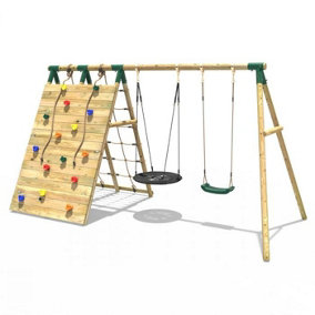 Rebo Beat The Wall Wooden Swing Set with Double up & Over Climbing Wall -Spire