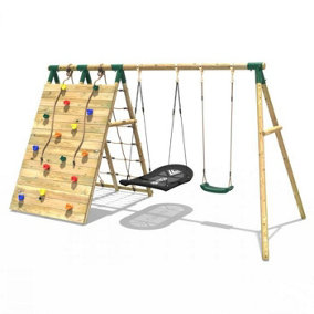 Rebo Beat The Wall Wooden Swing Set with Double up & Over Climbing Wall -Vertex