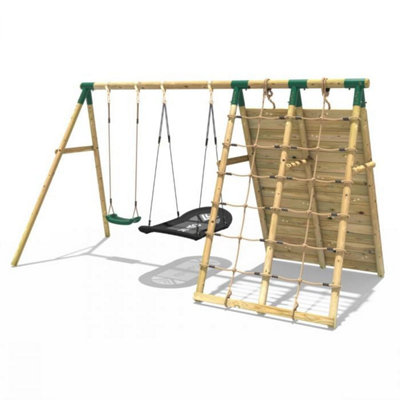 Rebo Beat The Wall Wooden Swing Set with Double up & Over Climbing Wall -Vertex