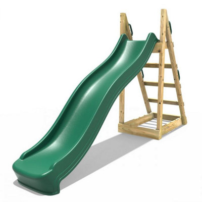 Rebo Children's Free Standing Garden Wave Water Slide with Wooden Platform - 8ft Dark Green