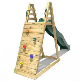 Rebo Children's Wooden Free Standing 10ft Kids Water Slide with Climbing Wall - Green