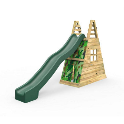 Rebo Children's Wooden Free Standing 10ft Kids Water Slide with Den - Green