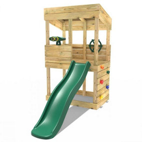 Rebo Children's Wooden Lookout Tower Playhouse with 6ft Slide - Adventure Set