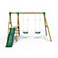 Rebo Gemini Wooden Garden Swing Set with 2 Swings, Platform and Slide - Green