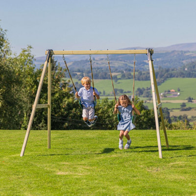 Rebo Glide Wooden Double Swing Set with Two Swing Seats Tulip