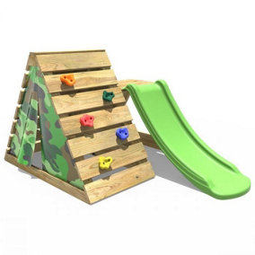Rebo Mini Wooden Climbing Pyramid Adventure Playset and Slide - Camo