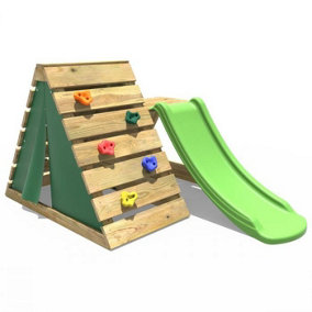 Rebo Mini Wooden Climbing Pyramid Adventure Playset and Slide - Green