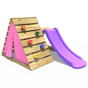 Rebo Mini Wooden Climbing Pyramid Adventure Playset and Slide - Pink