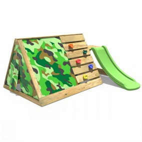 Rebo Mini Wooden Climbing Pyramid Adventure Playset - Den and Slide - Camo
