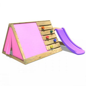 Rebo Mini Wooden Climbing Pyramid Adventure Playset - Den and Slide - Pink