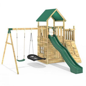 Rebo Modular Wooden Climbing Frame Adventure Playset - M10 Double Swing