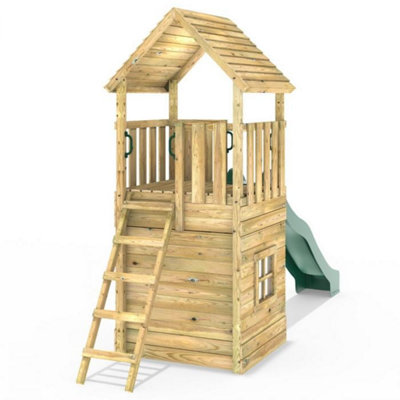 Rebo Modular Wooden Climbing Frame Adventure Playset - M7 with Den