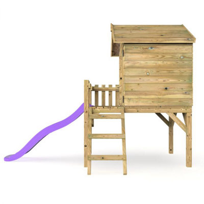 Rebo Orchard 4FT x 4FT Wooden Playhouse On 900mm Deck and 6FT Slide (Swan Purple)