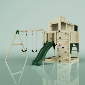 Rebo PolarPlay Kids Climbing Tower and Playhouse - Swing Geir Green
