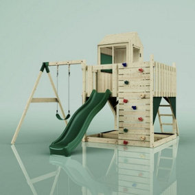 Rebo PolarPlay Kids Climbing Tower & Playhouse - Swing Bjorn Green