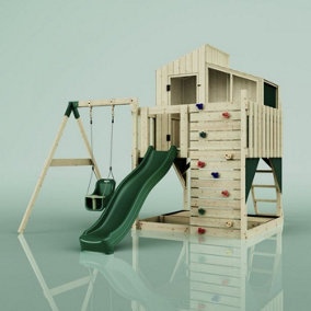 Rebo PolarPlay Kids Climbing Tower & Playhouse - Swing Dagma Green