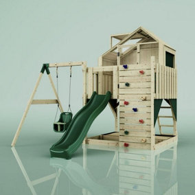 Rebo PolarPlay Kids Climbing Tower & Playhouse - Swing Eerika Green