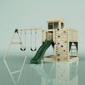 Rebo PolarPlay Kids Climbing Tower & Playhouse - Swing Elof Green