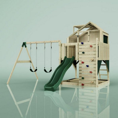 Rebo PolarPlay Kids Climbing Tower & Playhouse - Swing Haldor Green