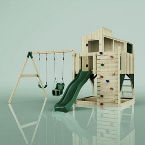 Rebo PolarPlay Kids Climbing Tower & Playhouse - Swing Jari Green