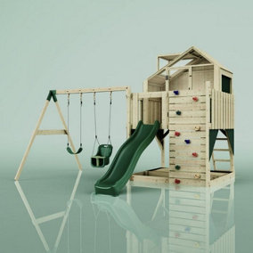 Rebo PolarPlay Kids Climbing Tower & Playhouse - Swing Saga Green