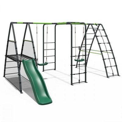 Rebo Steel Series Metal Children's Swing Maximum Play Set - Standard Swings Green