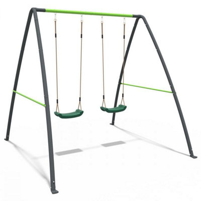 Rebo Steel Series Metal Children's Swing Set - Double Swing Green