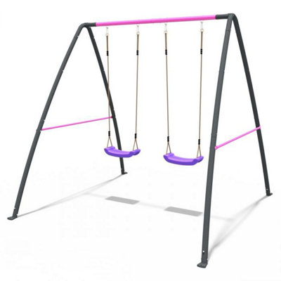 Rebo Steel Series Metal Children's Swing Set - Double Swing Pink 