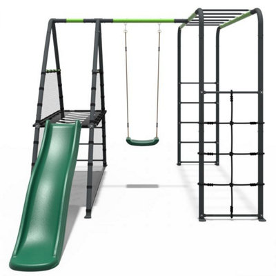 Rebo Steel Series Metal Children s Swing Set Monkey Bars Slide Single Green