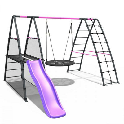 Rebo Steel Series Metal Children's Swing Set - Up and Over Wall 