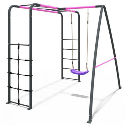 Metal swing set hot sale with monkey bars