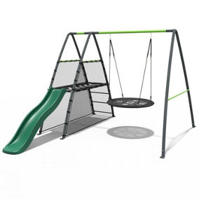 Rebo Steel Series Metal Children's Swing Set with Slide Platform & 6ft Slide - Nest Green