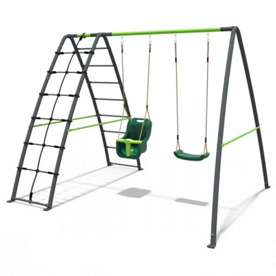 Rebo Steel Series Metal Children's Swing Set with Up and Over Wall ...