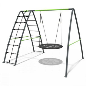 Rebo Steel Series Metal Children's Swing Set with Up and Over Wall - Nest Swing Green