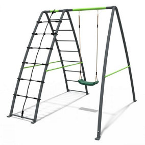 Rebo Steel Series Metal Children's Swing Set with Up and Over Wall - Single Swing Green