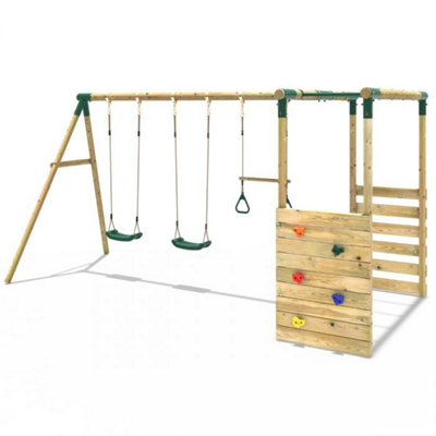 Rebo Wooden Children's Garden Swing Set with Monkey Bars - Comet Green