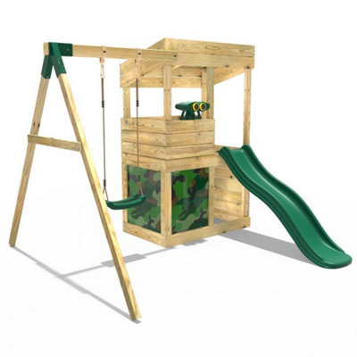 Rebo Wooden Children's Garden Swing Set with Monkey Bars - Comet Green