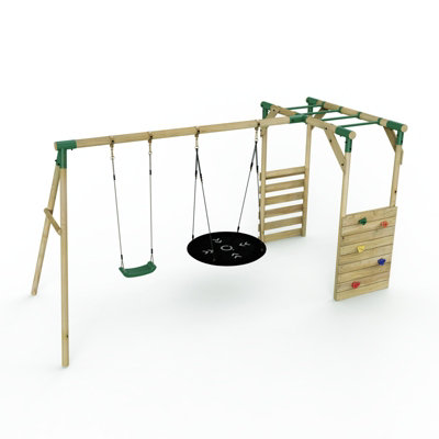 Rebo Wooden Children's Garden Swing Set with Monkey Bars Double Swing