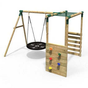 Rebo Wooden Children's Garden Swing Set with Monkey Bars - Single Swing - Mercury Green