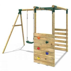 Rebo Wooden Children's Garden Swing Set with Monkey Bars - Single Swing - Solar Green