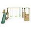 Rebo Wooden Children's Swing Set plus Deluxe Deck, 8ft Slide & Monkey Bars - Triple Swing - Neptune Green
