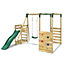 Rebo Wooden Children's Swing Set with Monkey Bars plus Deck & 6ft Slide - Single Swing - Solar Green